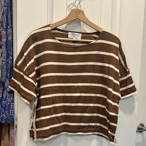La Ligne Brown & Cream Striped Short Sleeve Tee